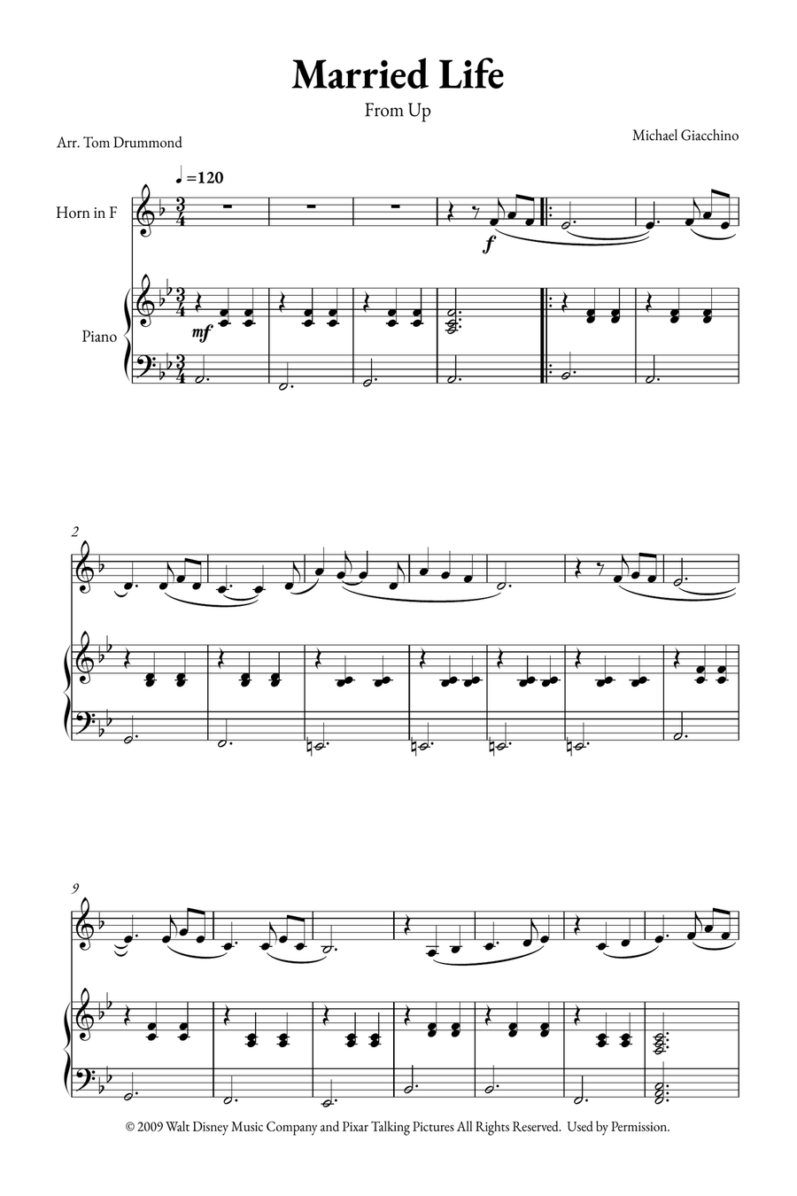 Married Life Piano scores gallery preview page 1