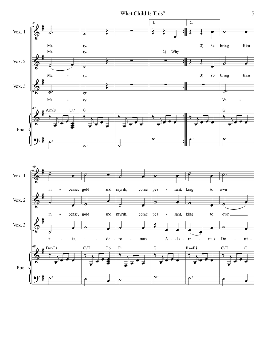 What Child Is This? (3-part children's choir) SSA scores gallery preview page 5