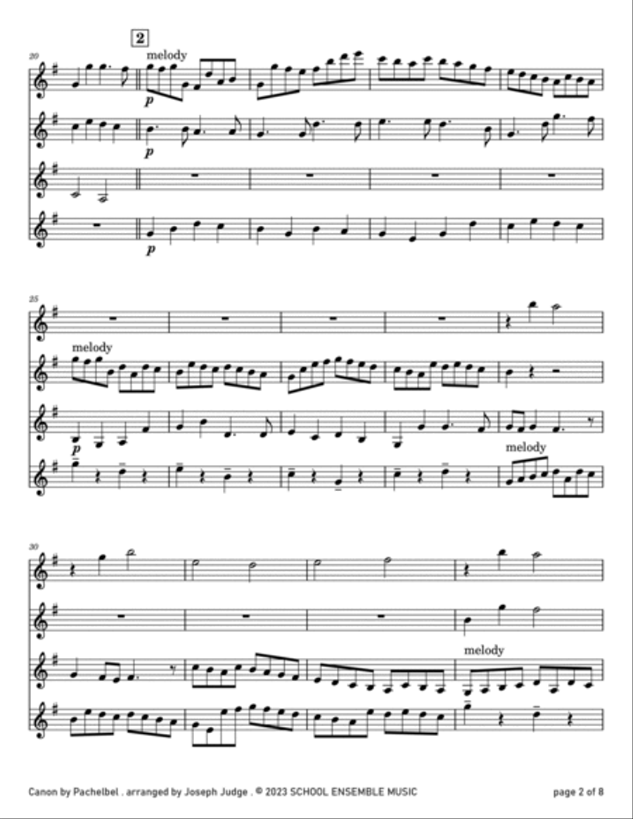 Canon by Pachelbel for Clarinet Quartet in Schools Clarinet Quartet scores gallery preview page 2