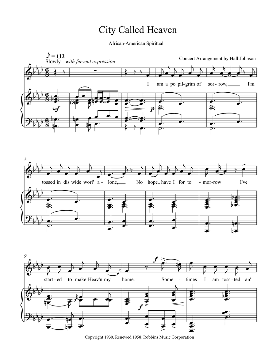 City Called Heaven (F minor) Piano, Vocal scores gallery preview page 1