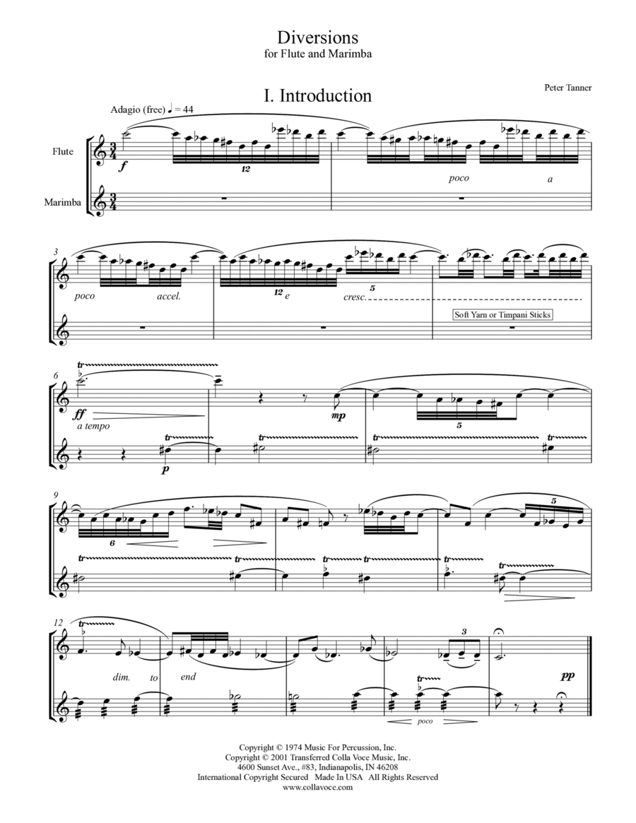 Diversions For Flute & Marimba Flute scores gallery preview page 1