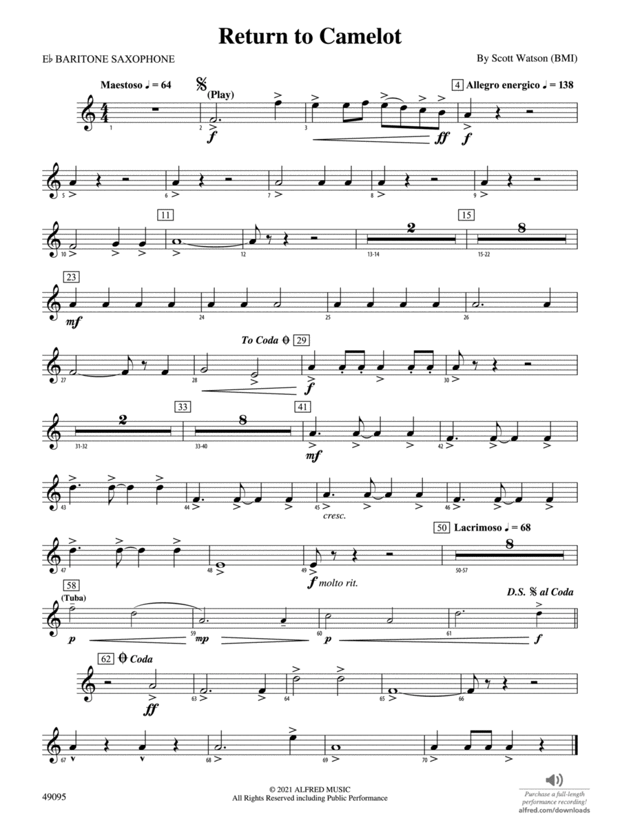 Return to Camelot: E-flat Baritone Saxophone Concert Band scores gallery preview page 1