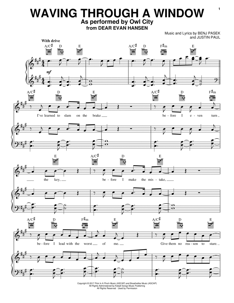 Waving Through A Window Piano, Vocal, Guitar scores gallery preview page 1