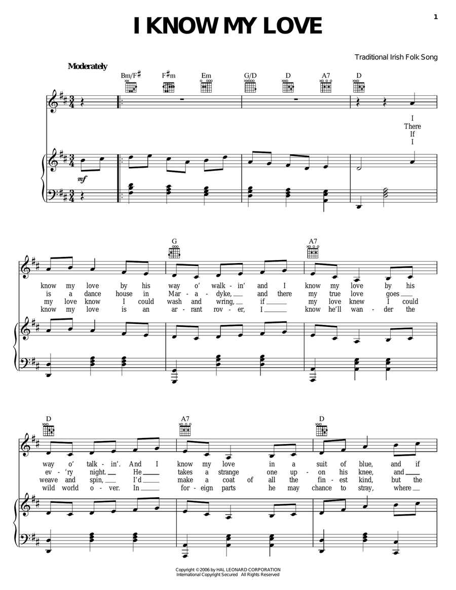 I Know My Love Piano, Vocal, Guitar scores gallery preview page 1