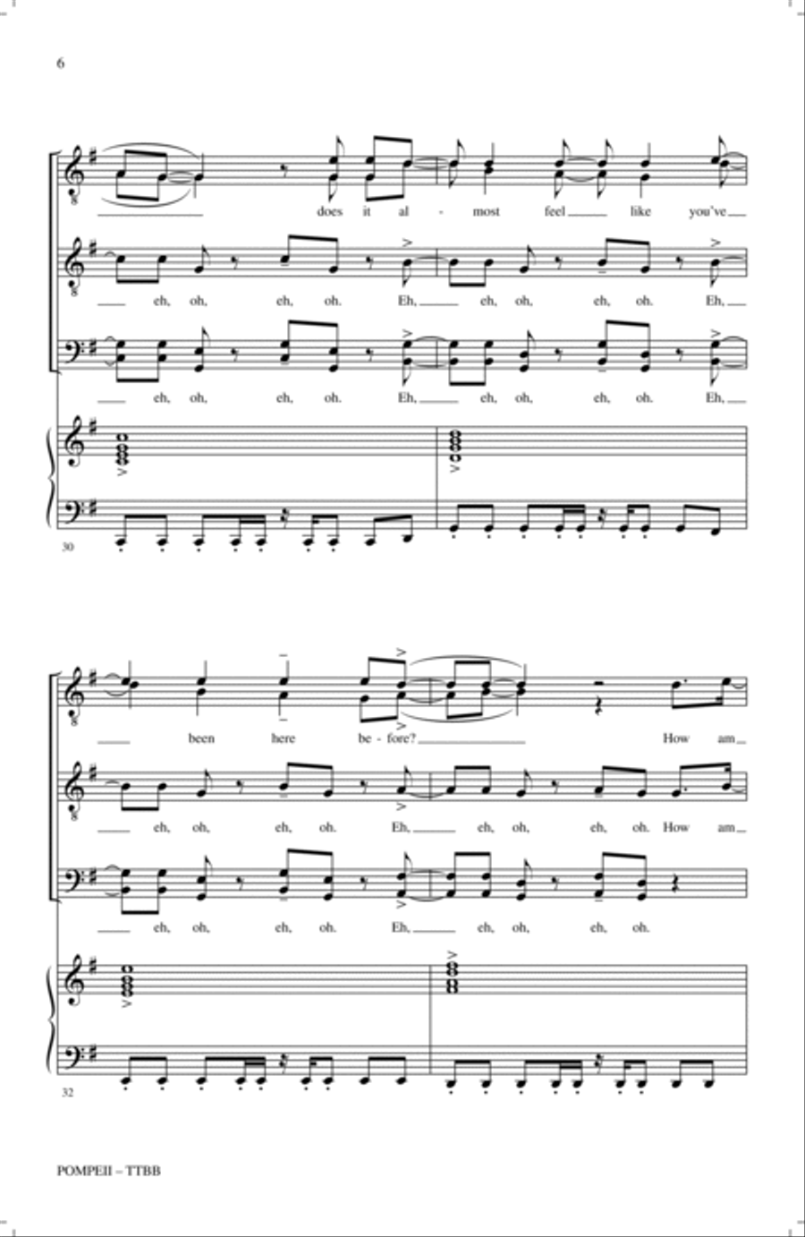 Pompeii (arr. Jacob Narverud) TTBB scores gallery preview page 5