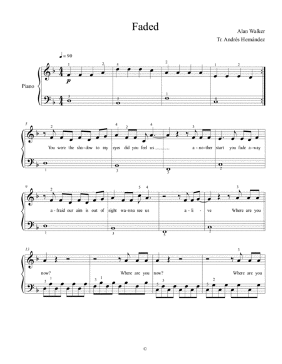 Faded Easy Piano scores gallery preview page 1