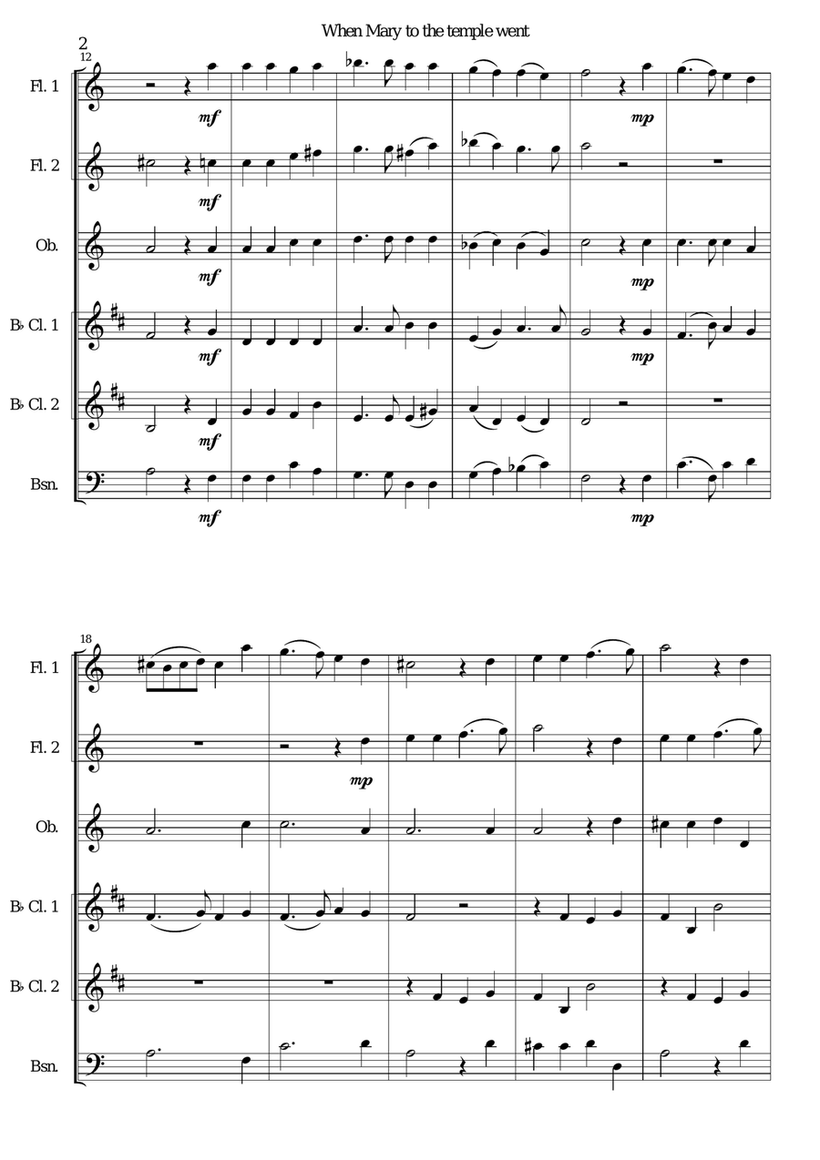 When Mary to the temple went (Maria wallt zum Heiligtum) for wind sextet Woodwind Quartet scores gallery preview page 2
