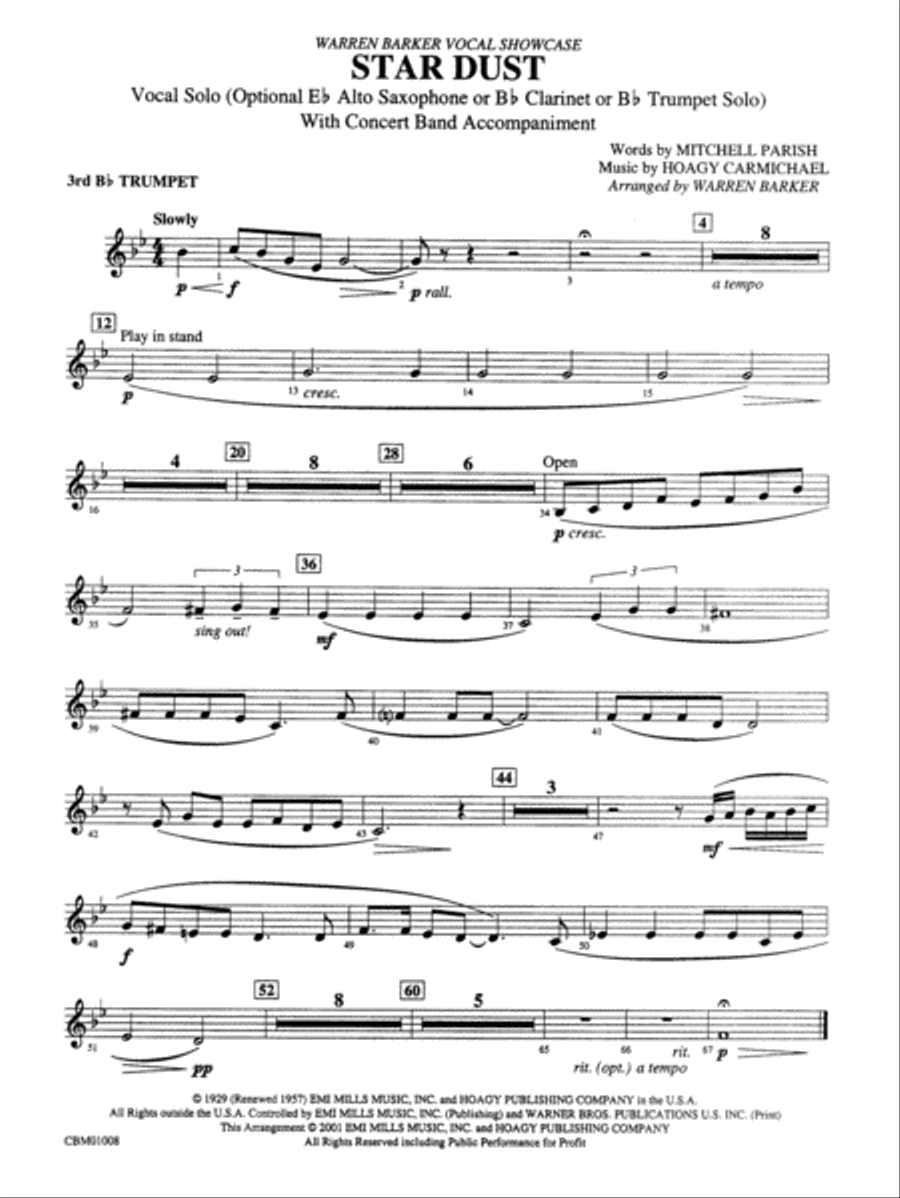 Star Dust: 3rd B-flat Trumpet Concert Band scores gallery preview page 1
