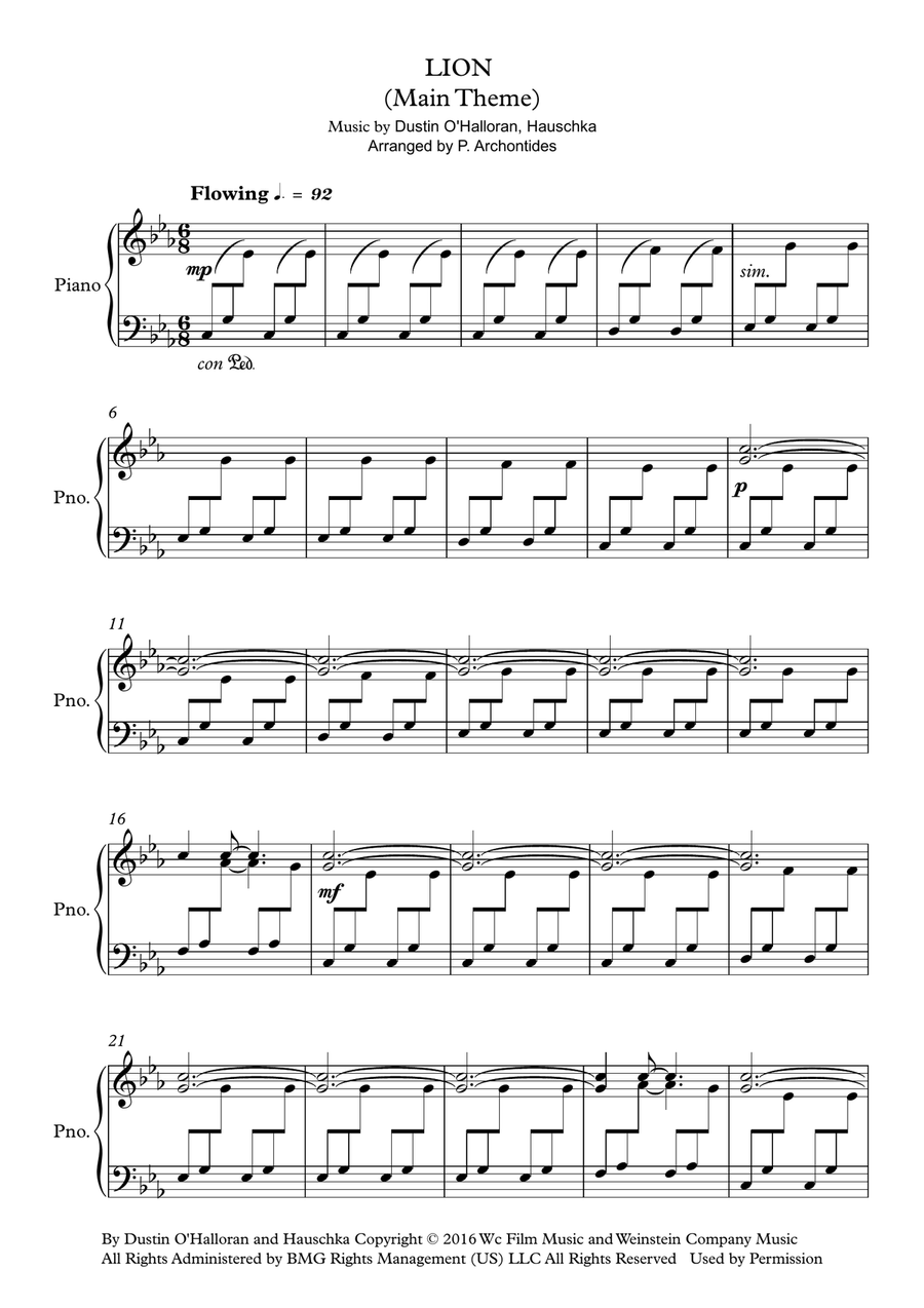 Lion Theme Piano Solo scores gallery preview page 1