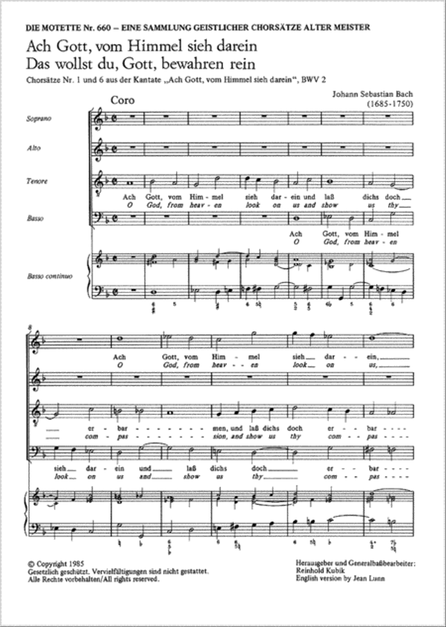 Bach: Ach Gott, vom Himmel; Das wollst du Score scores gallery preview page 1