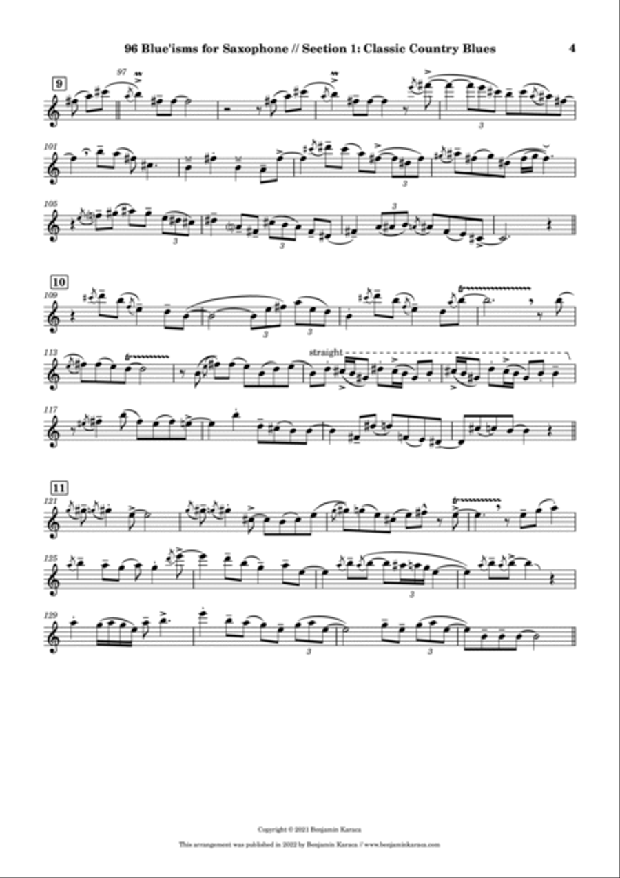 96 Blue'isms. Jazz and Blues Etudes for all Saxophones Bass Saxophone scores gallery preview page 6