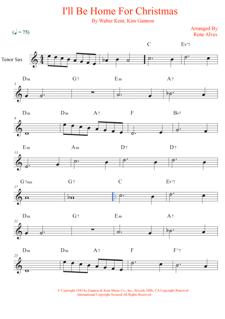 I'll Be Home For Christmas Tenor Saxophone scores gallery preview page 1