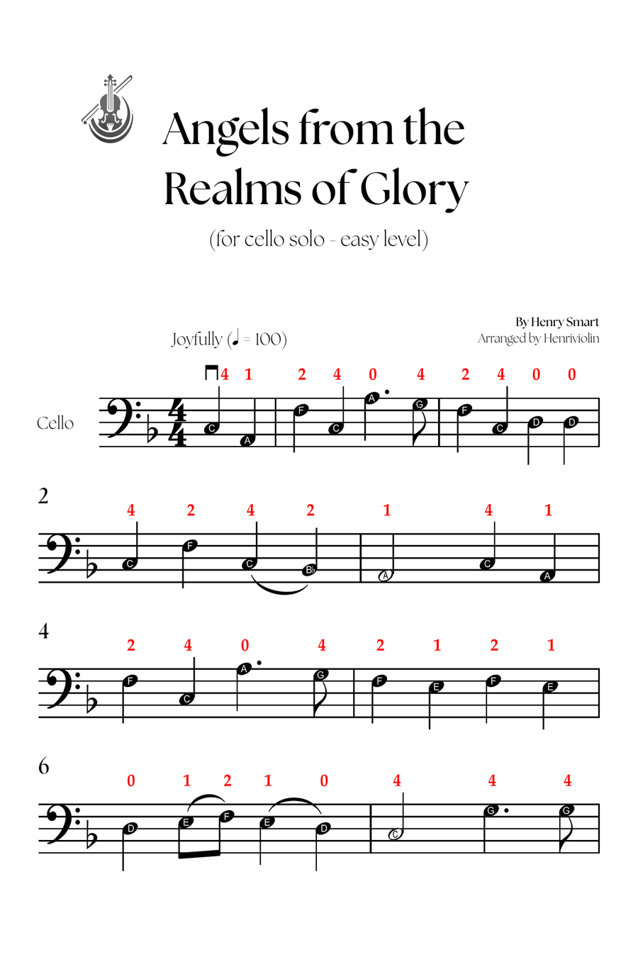 Angels from the Realms of Glory (CELLO SOLO - EASY LEVEL) Cello Solo scores gallery preview page 2