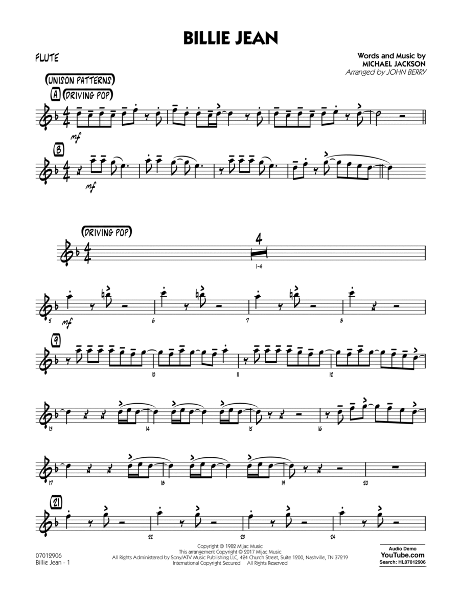 Billie Jean - Flute Billie Jean - Flute Flute scores gallery preview page 1