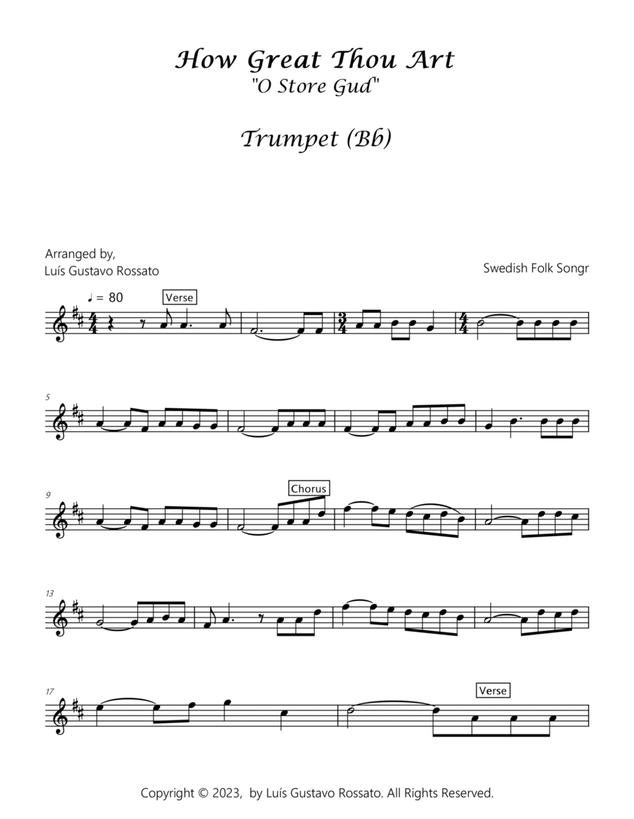 How Great Thou Art (O Store Gud) - Bb Trumpet B-Flat Trumpet scores gallery preview page 1