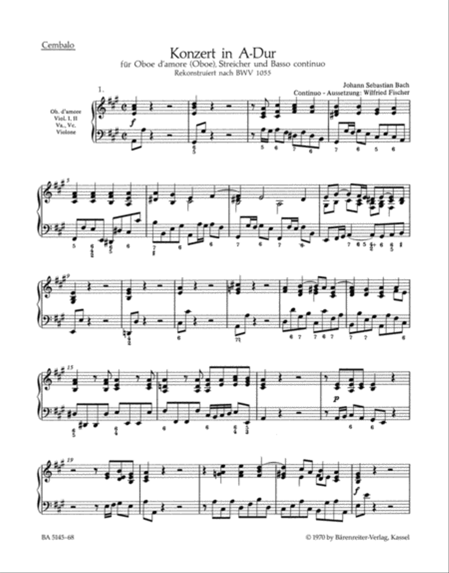 Konzert for Oboe d'amore (Oboe) A major Harpsichord scores gallery preview page 1