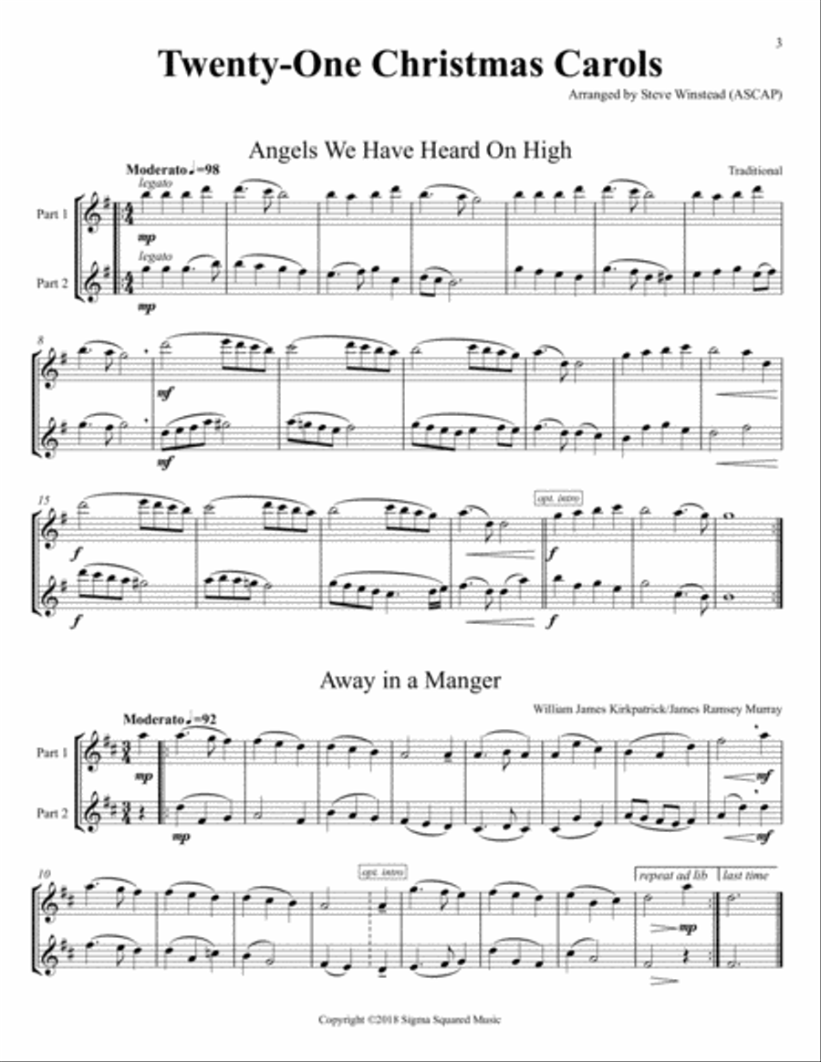 Twenty-One Christmas Carols for Flexible Woodwind Duet - E-flat Transposition Woodwind Duet scores gallery preview page 3