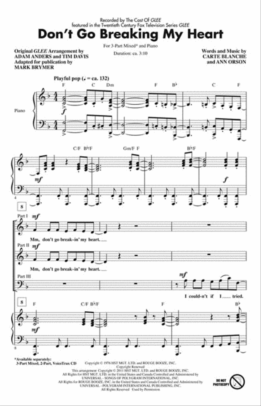 Don't Go Breaking My Heart 3-Part scores gallery preview page 2