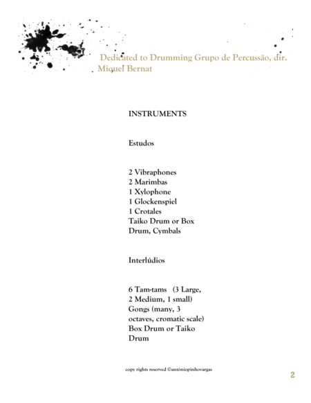Estudos e Interlúdios for 6 percussionists (2000)