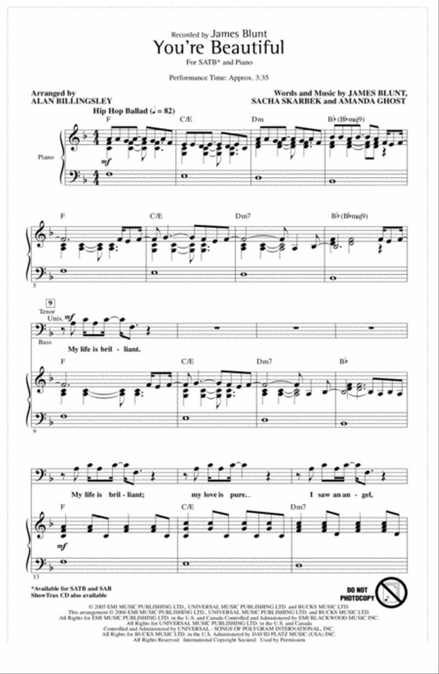 You're Beautiful (arr. Alan Billingsley) 4-Part scores gallery preview page 1
