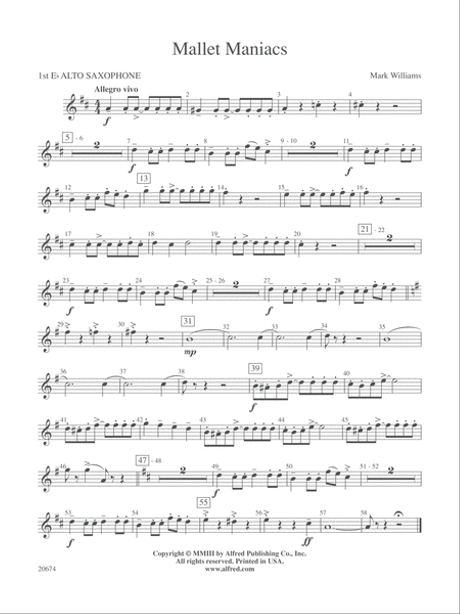 Mallet Maniacs: E-flat Alto Saxophone Concert Band scores gallery preview page 1