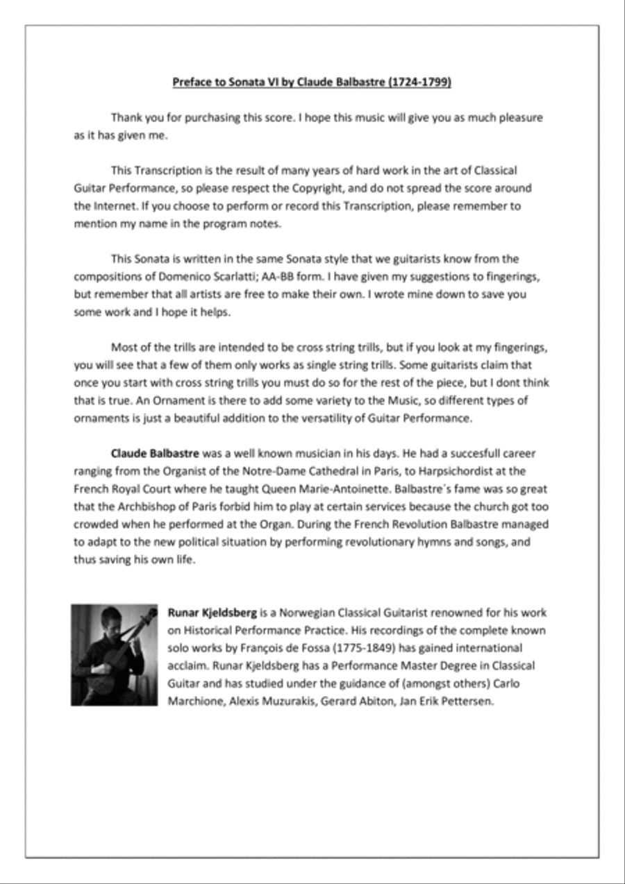 Claude Balbastre - Sonata VI transcribed for Solo Classical Guitar Acoustic Guitar scores gallery preview page 2
