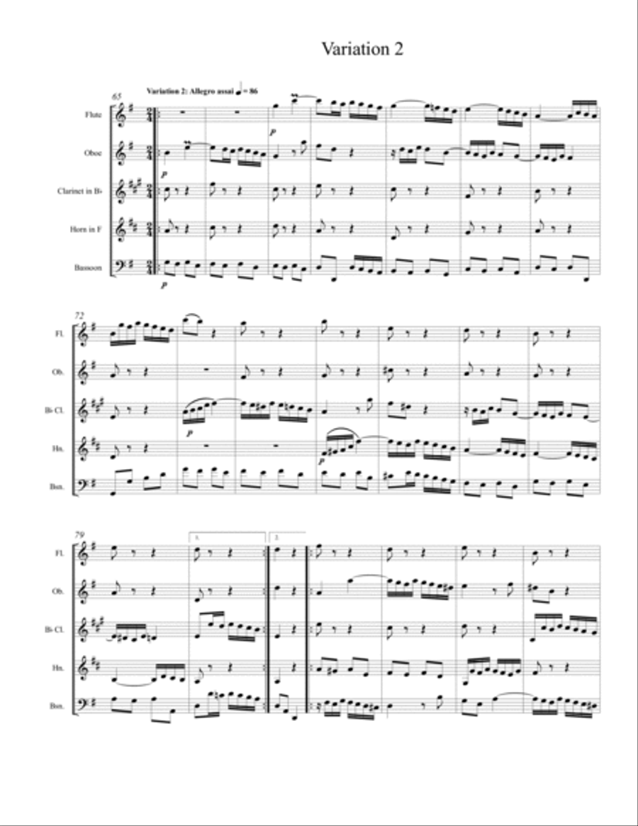 Goldberg Variations, BWV 988, Aria and Variations 1 - 5 Woodwind Quintet scores gallery preview page 6