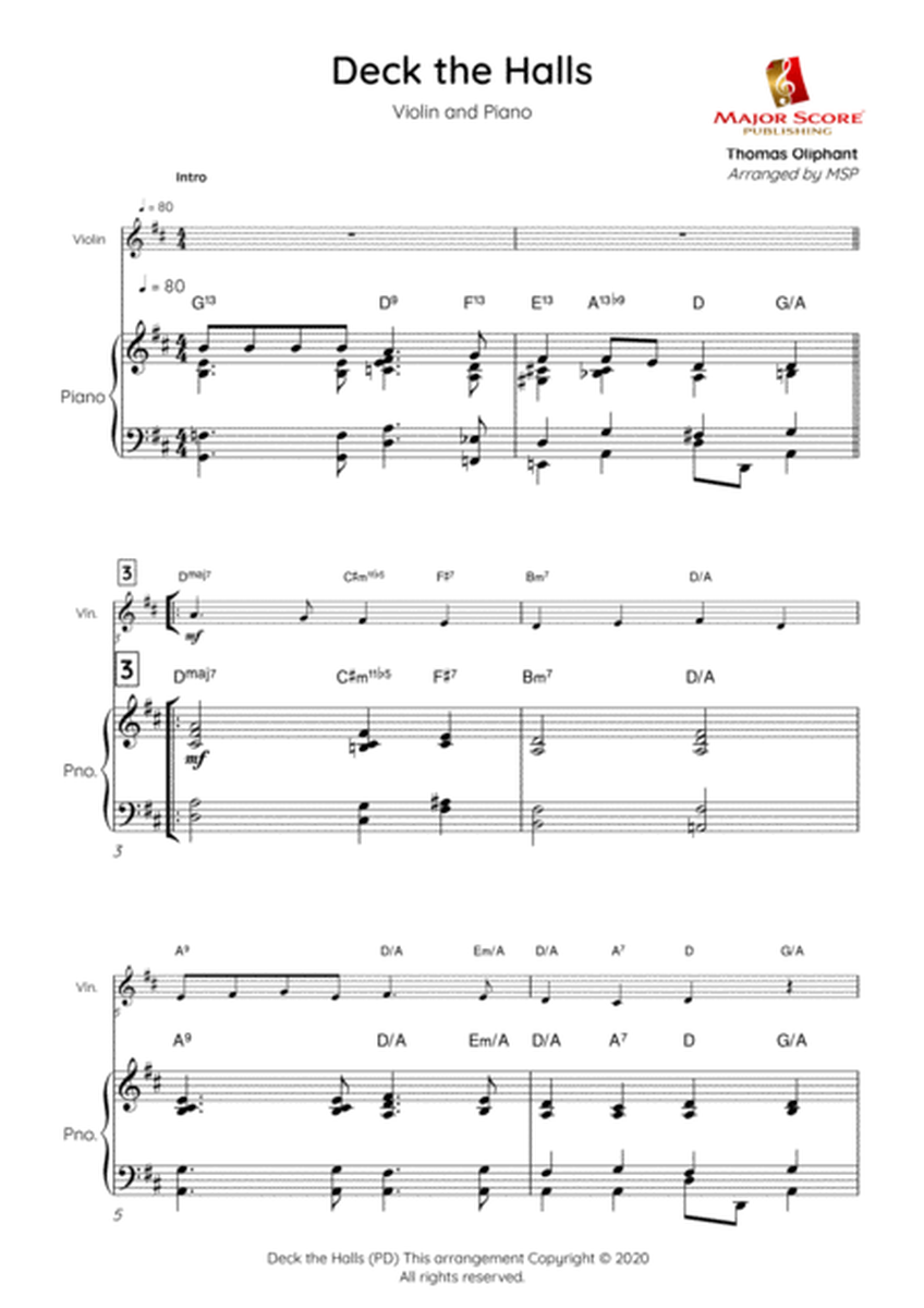 Deck the Halls sheet music | Violin & Piano (D) image number null