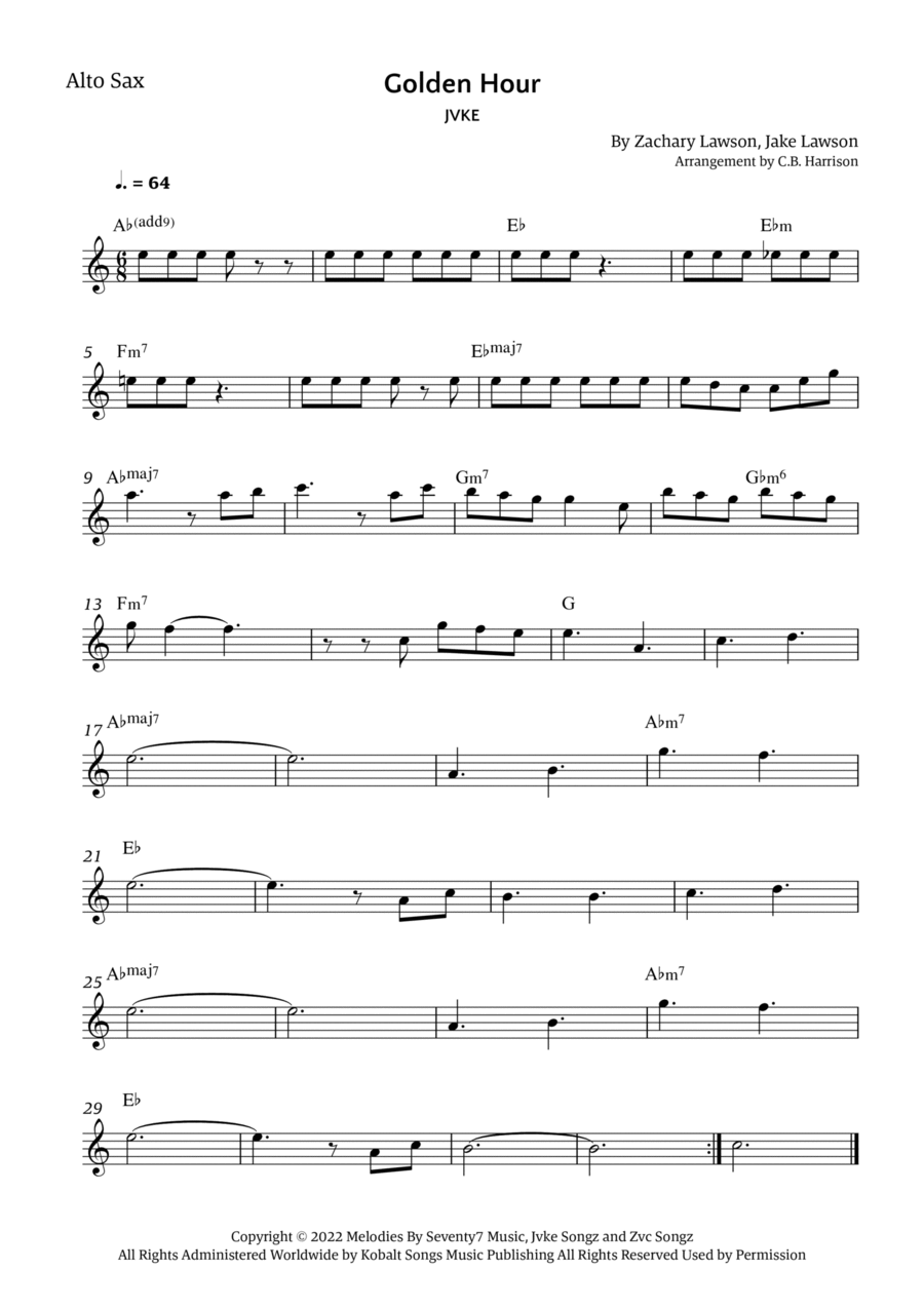 Golden Hour Alto Saxophone scores gallery preview page 1