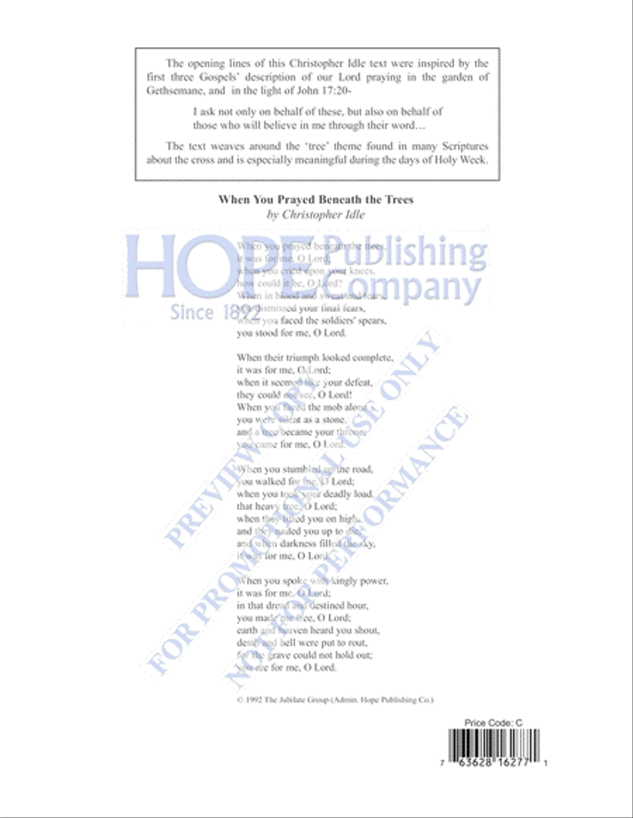 When You Prayed Beneath the Trees Unison Choir scores gallery preview page 9