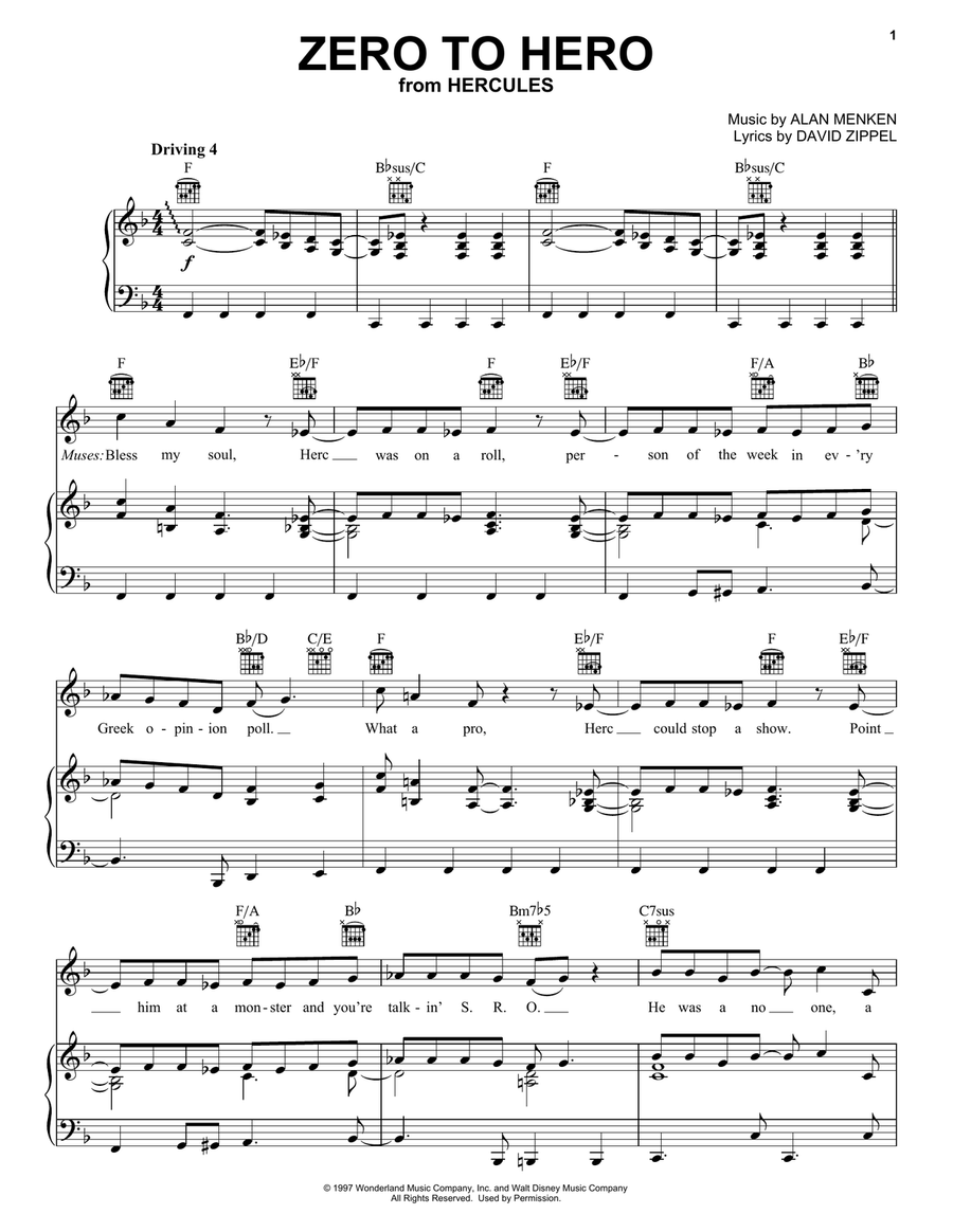 Zero To Hero (from Hercules) Piano, Vocal, Guitar scores gallery preview page 1