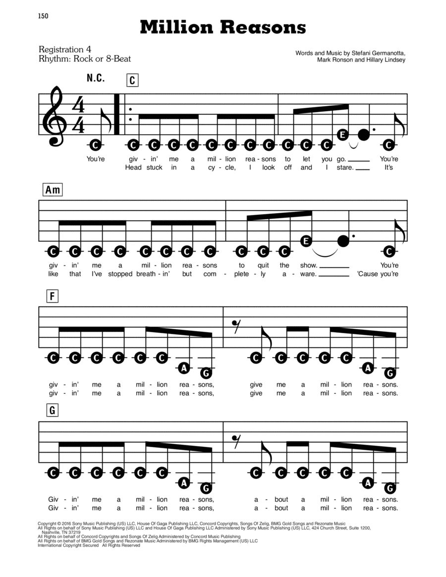 Million Reasons Electronic Keyboard scores gallery preview page 1