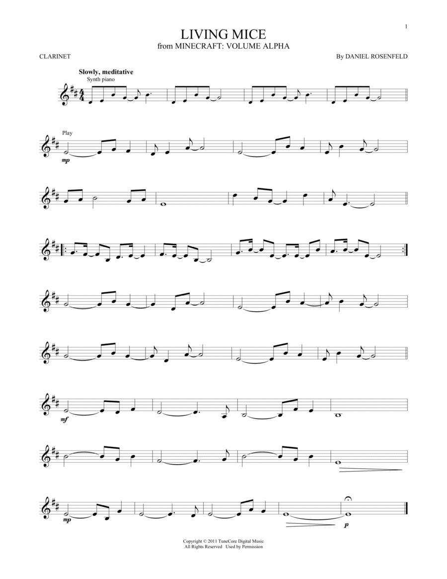Living Mice (from Minecraft) Clarinet Solo scores gallery preview page 1