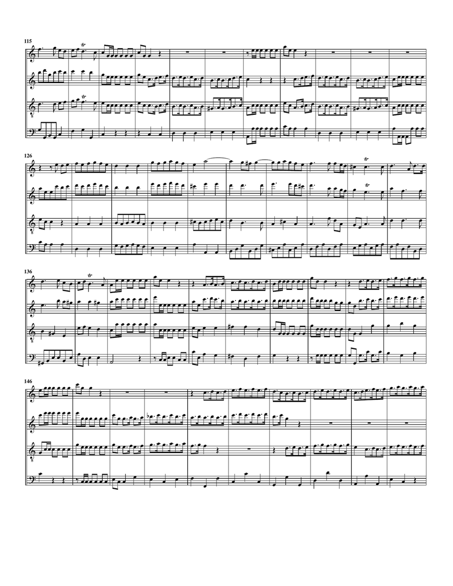 Overture to Music for the Royal fireworks (arrangement for 4 recorders) Recorder scores gallery preview page 4