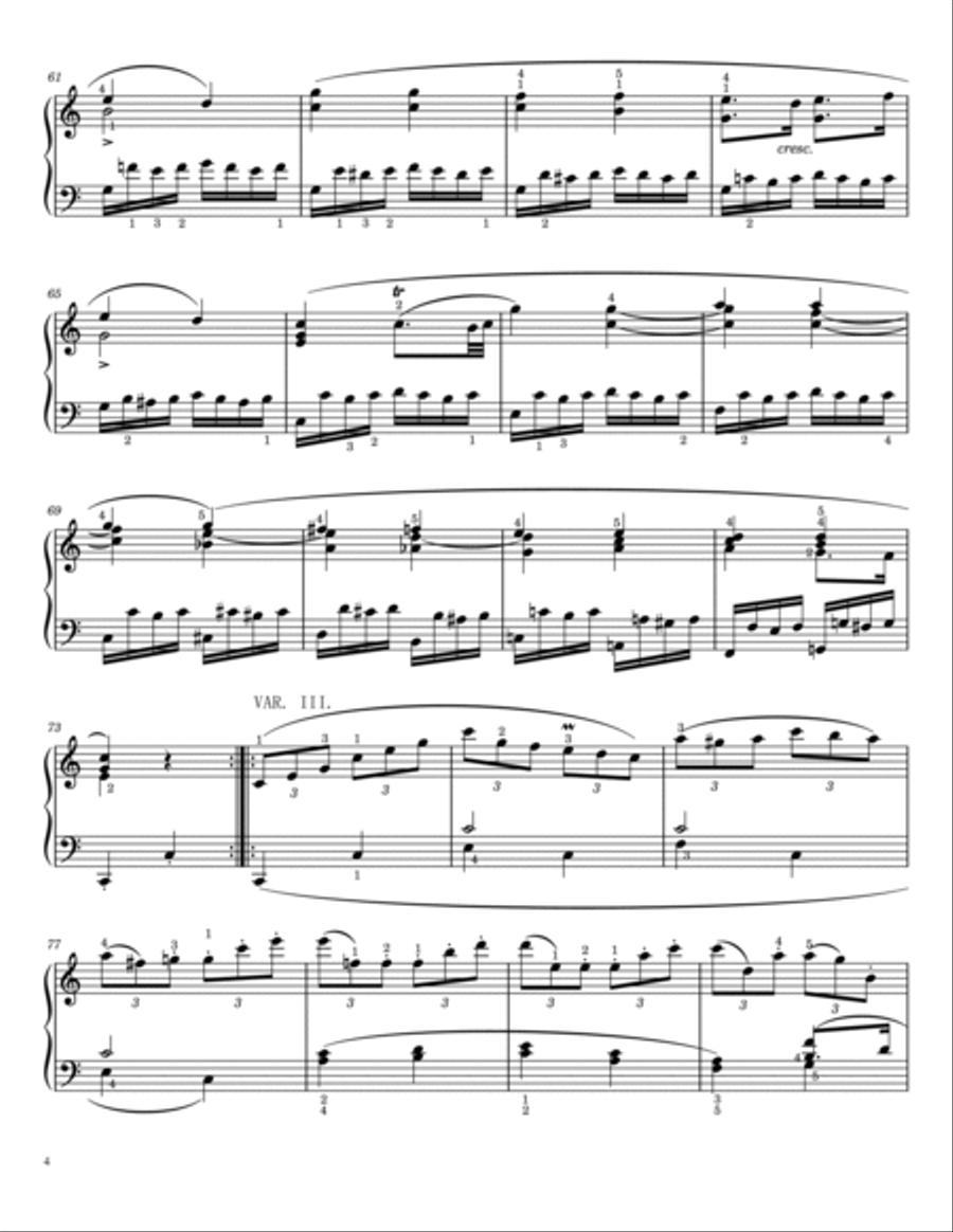 Mozart - KV 265 Twinkle Twinkle Little Star - 12 Variations K.265 Original With Fingered Piano Solo scores gallery preview page 4