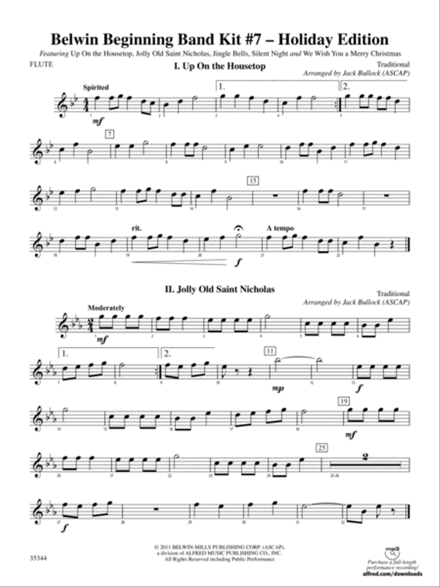 Belwin Beginning Band Kit #7: Holiday Edition: Flute Concert Band scores gallery preview page 1