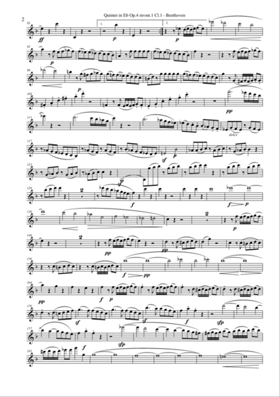 Quintet in Eb Op.4 mvmt.1 - Beethoven (Clarinet Quintet) Quintet in Eb Op.4 mvmt.1 - Beethoven (Clarinet Quintet) Clarinet Quintet scores gallery preview page 2