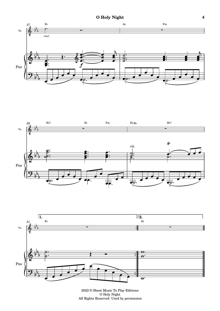O Holy Night - Voice and Piano - Eb Major - W/Chords (Full Score and Parts) Piano, Vocal scores gallery preview page 4