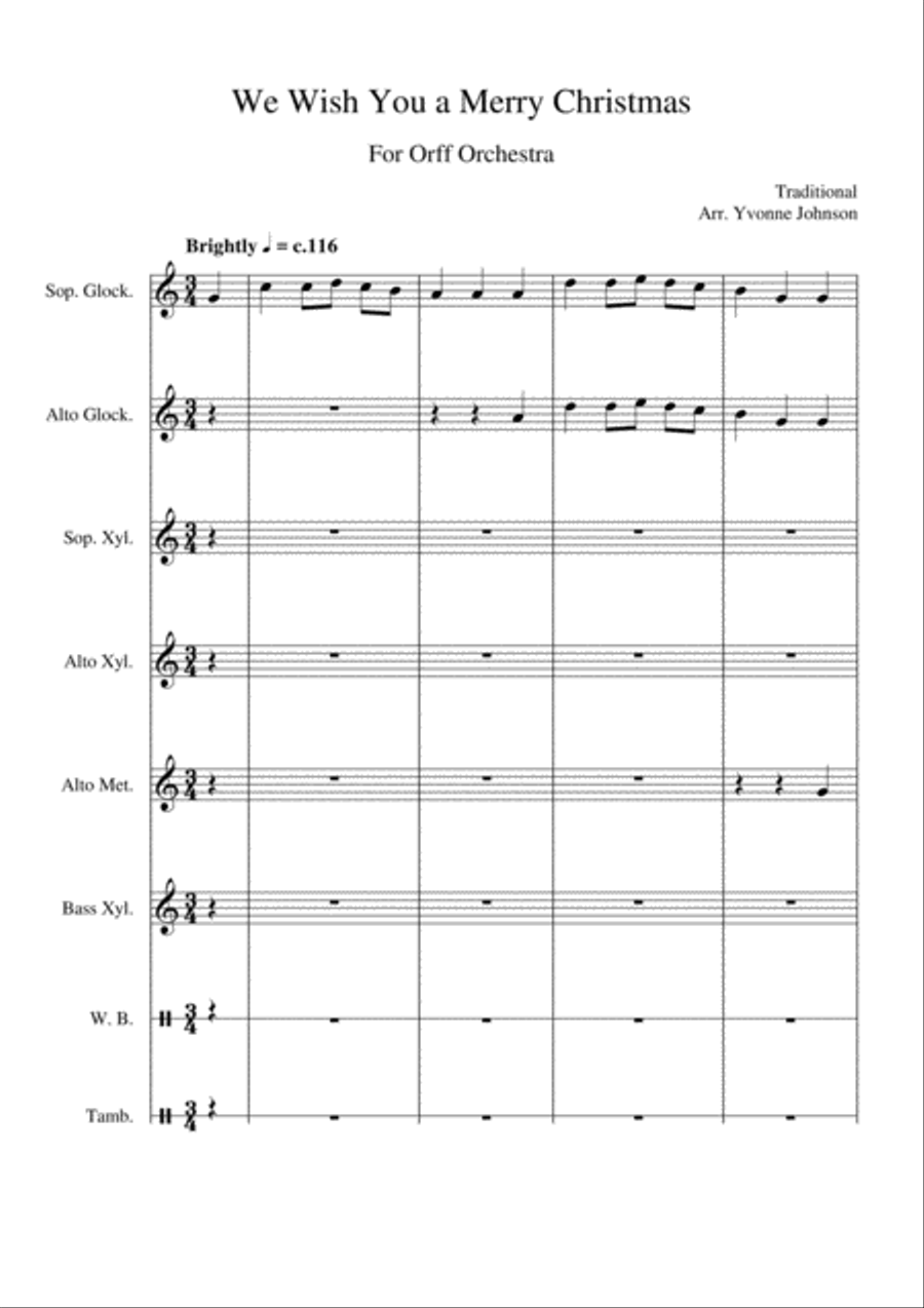 We Wish You A Merry Christmas - For Orff Ensemble Percussion Ensemble scores gallery preview page 1