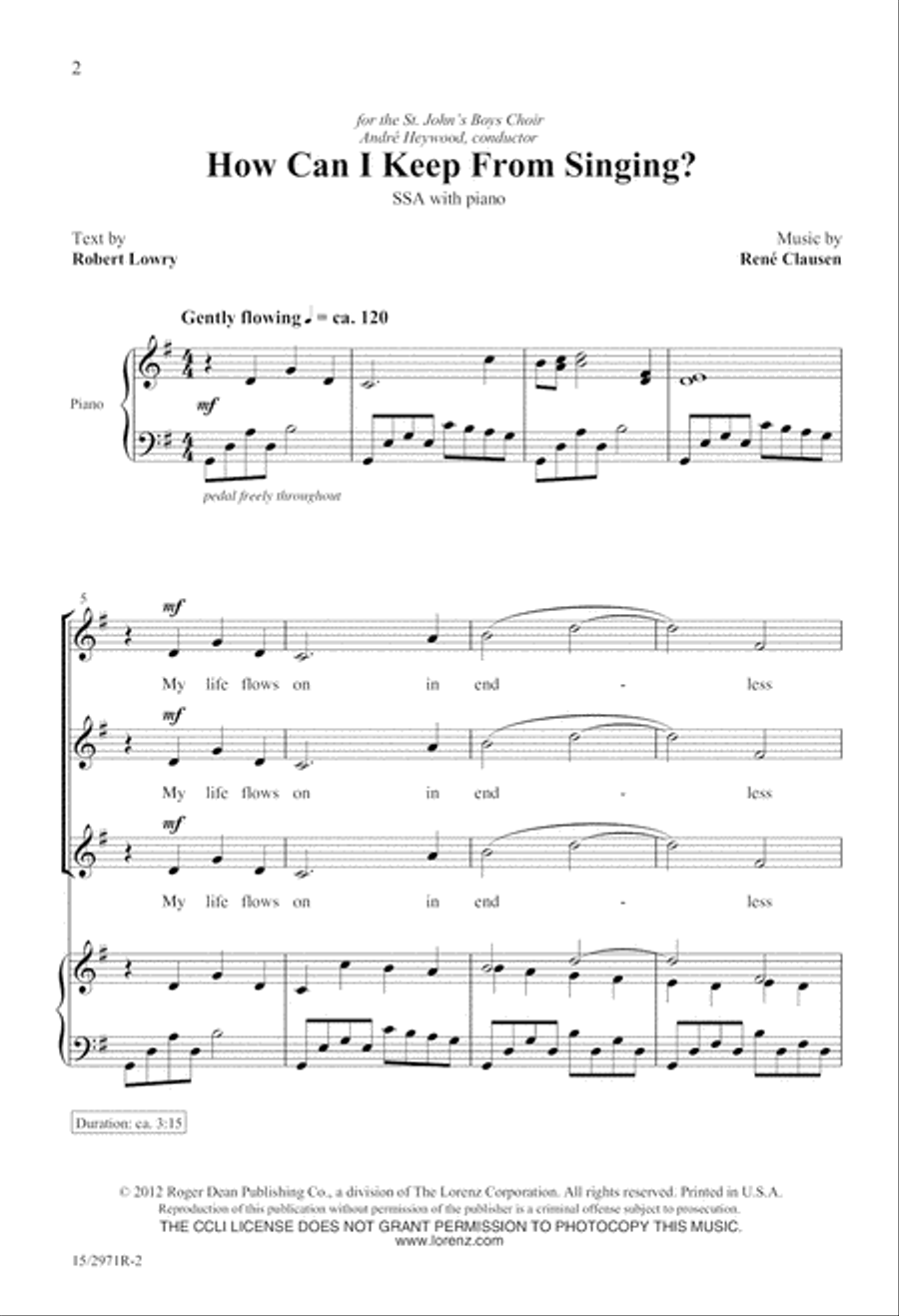 How Can I Keep From Singing? SSA scores gallery preview page 2