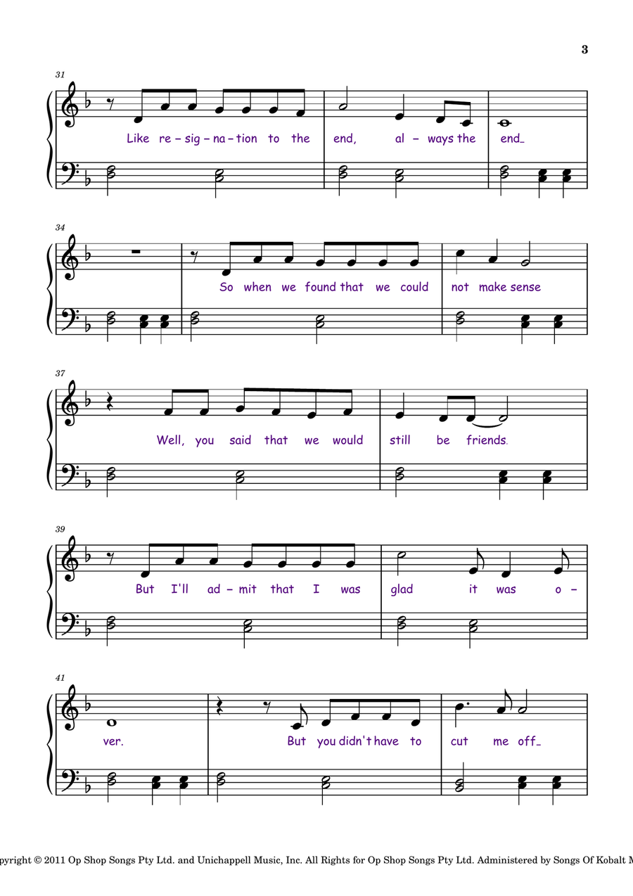 Somebody That I Used To Know Easy Piano scores gallery preview page 3