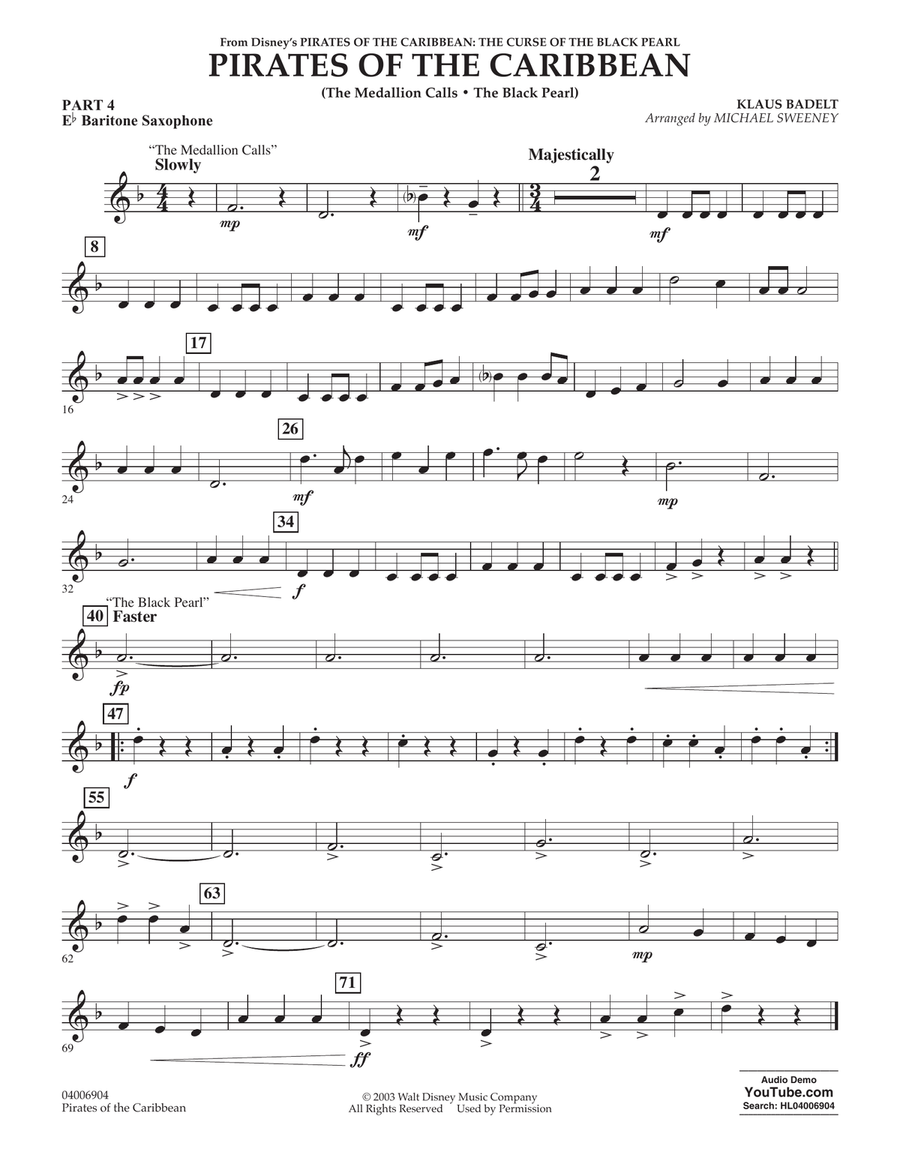 Pirates of the Caribbean (from The Curse of the Black Pearl) - Pt.4 - Eb Baritone Saxophone