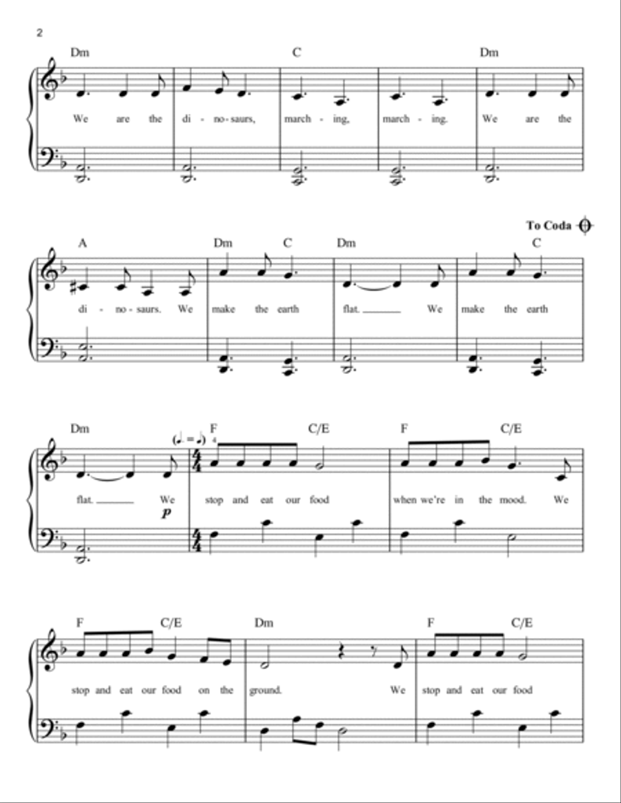 We Are The Dinosaurs Easy Piano scores gallery preview page 2
