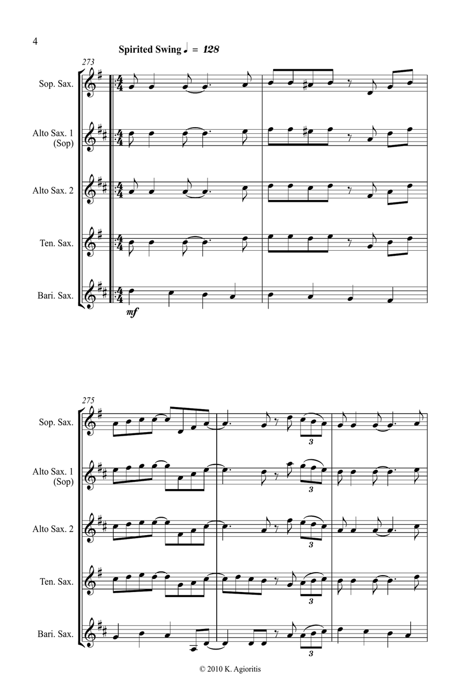 Jazz Carols Collection #5 - Saxophone Quartet (O Christmas Tree; Good King Wenceslas; We Wish You) Saxophone Quartet scores gallery preview page 5