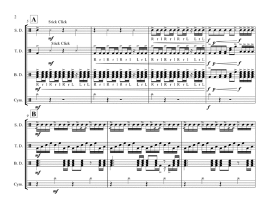 Fear (Drumline Cadence) - Score Only Percussion Ensemble scores gallery preview page 2