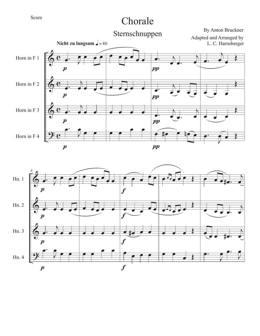 Bruckner: Praludium, Chorale, and Postlude Arranged for Horn Quartet French Horn Quartet scores gallery preview page 5