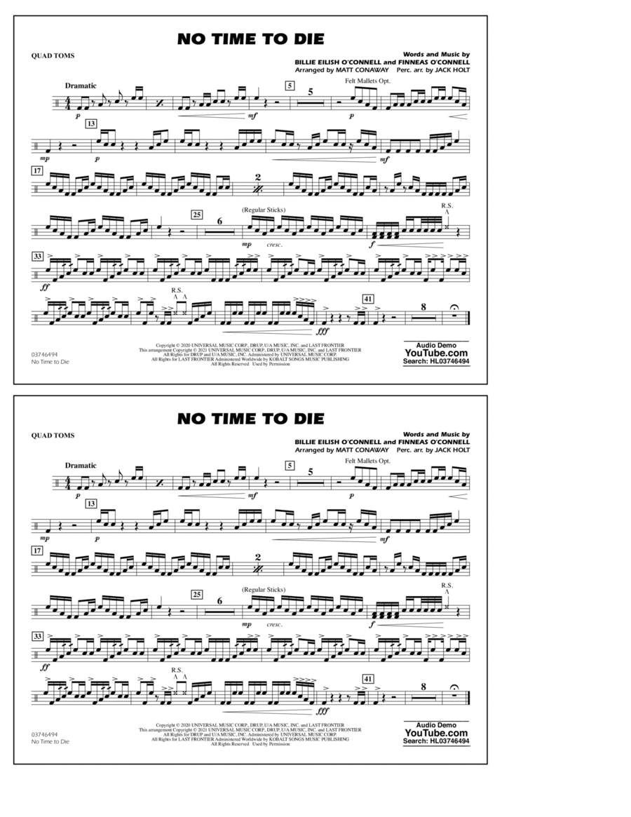 No Time to Die (arr. Matt Conaway & Jack Holt) - Quad Toms