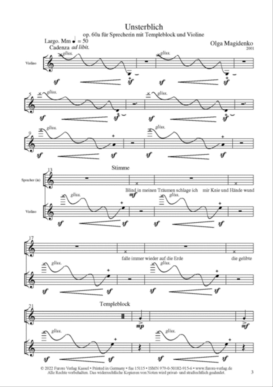 Unsterblich op. 60a, 2001 and Mein Engel op. 64a, 2001 Violin Solo scores gallery preview page 2