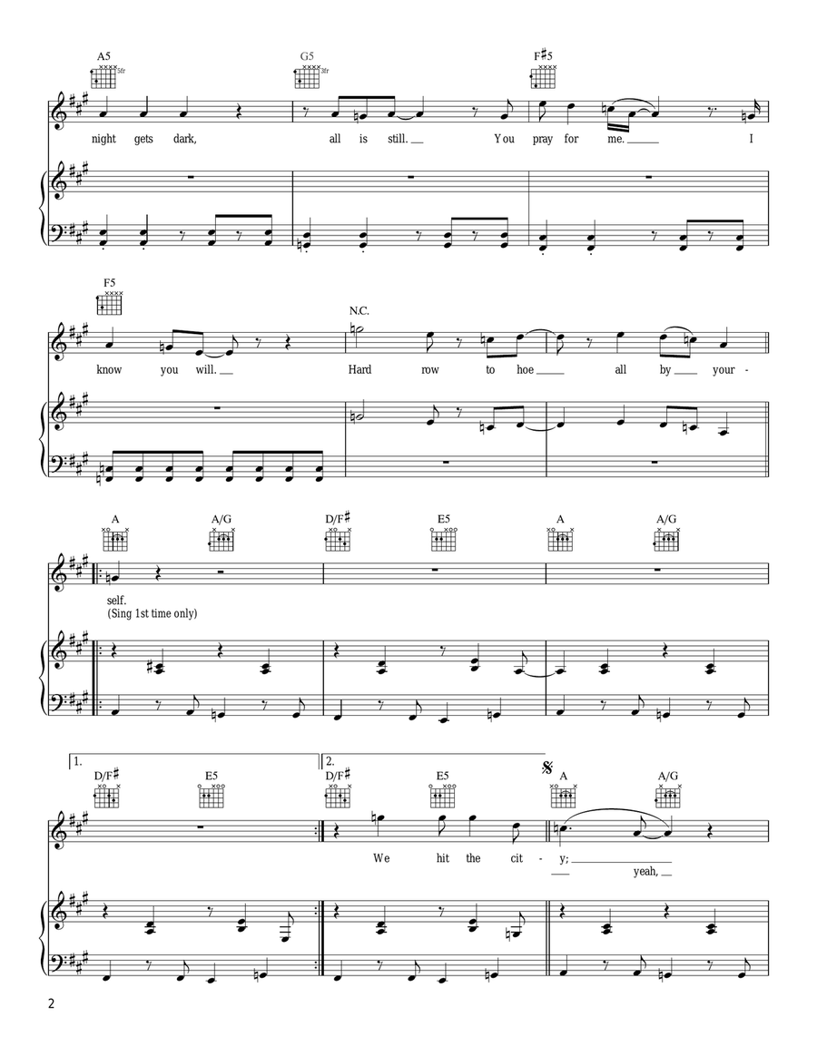 Hard Row Piano, Vocal, Guitar scores gallery preview page 2