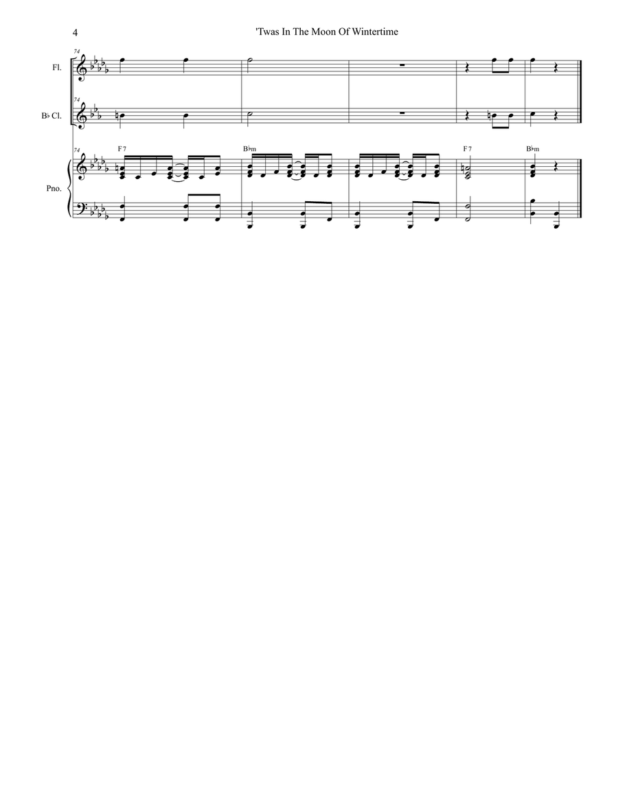 'Twas In The Moon Of Wintertime (Duet for Flute and Bb-Clarinet) Woodwind Duet scores gallery preview page 4